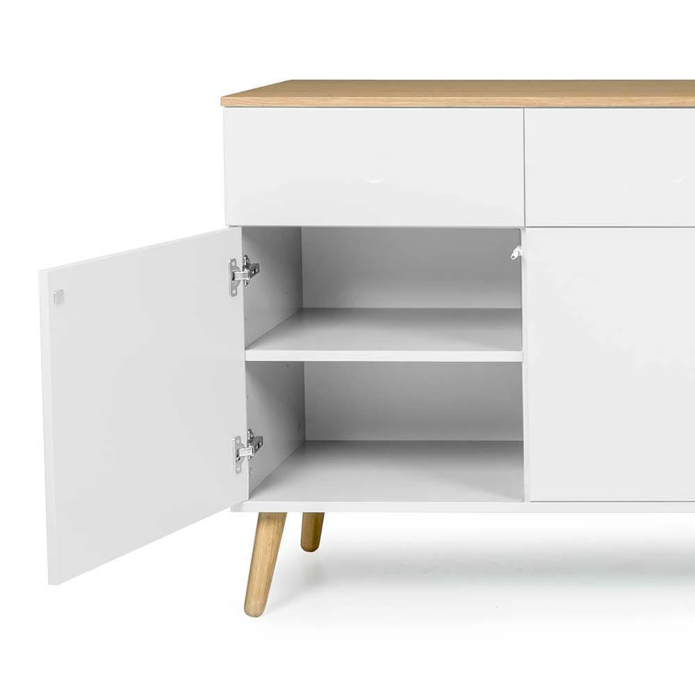 Retro Anrichte ohne Griffe Vudian in Weiß & Eiche Retro Anrichte Ohne Griffe Vudian In Weiß & Eiche -Landuva Shop retro anrichte ohne griffe in weiss eiche vudian 05