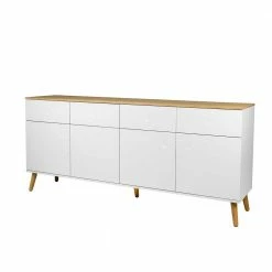 Retro Anrichte Ohne Griffe Vudian In Weiß & Eiche