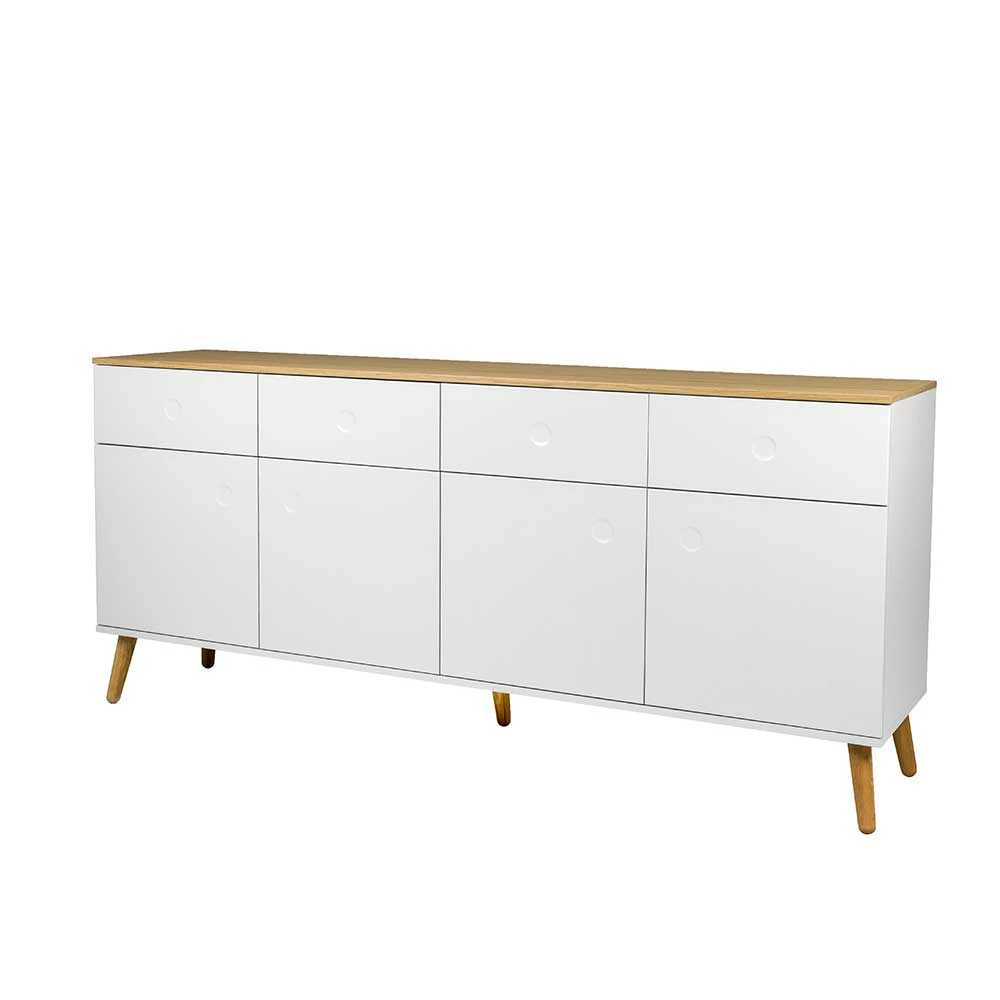 Retro Anrichte ohne Griffe Vudian in Weiß & Eiche Retro Anrichte Ohne Griffe Vudian In Weiß & Eiche -Landuva Shop retro anrichte ohne griffe in weiss eiche vudian f