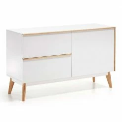 Retro Kombikommode Belice In Weiß Und Eiche Massiv