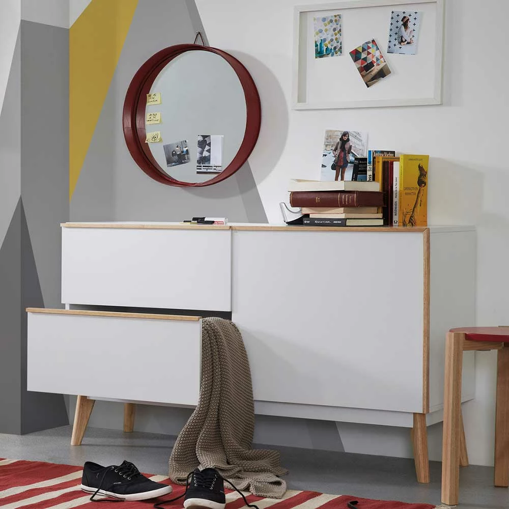 Retro Kombikommode Belice in Weiß und Eiche massiv Retro Kombikommode Belice In Weiß Und Eiche Massiv -Landuva Shop retro kombikommode weiss und eiche massiv 1 tuerig und zwei schubladen 120cm breit belice 06