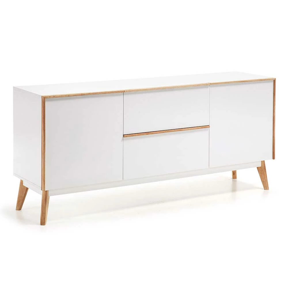 Retro Sideboard Belice in Weiß und Eiche massiv Retro Sideboard Belice In Weiß Und Eiche Massiv -Landuva Shop retro sideboard weiss und eiche massiv 2 tuerig und zwei schubladen 160cm breit belice 01