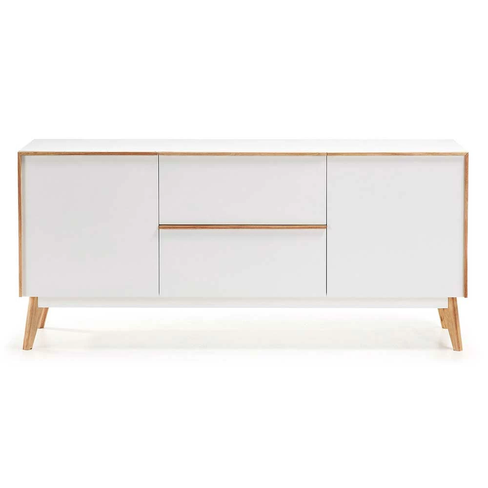Retro Sideboard Belice in Weiß und Eiche massiv Retro Sideboard Belice In Weiß Und Eiche Massiv -Landuva Shop retro sideboard weiss und eiche massiv 2 tuerig und zwei schubladen 160cm breit belice 02