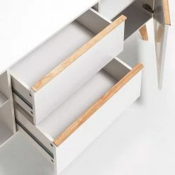 Retro Sideboard Belice In Weiß Und Eiche Massiv 4 Retro Sideboard Belice In Weiß Und Eiche Massiv -Landuva Shop retro sideboard weiss und eiche massiv 2 tuerig und zwei schubladen 160cm breit belice 03