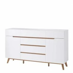 Retro Style Sideboard In Weiß & Eiche Aiola 169cm Breit
