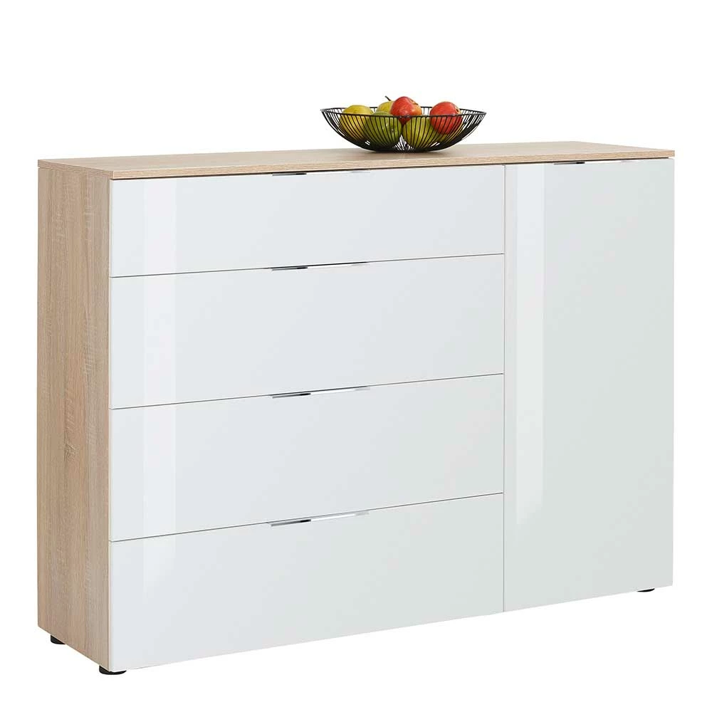 Schlicht-moderne Kombi-Kommode 136x100x40cm - Ildanov Schlicht-moderne Kombi-Kommode 136x100x40cm - Ildanov -Landuva Shop schlicht moderne kombi kommode 136x100x40cm in weiss glas eiche sonoma dekor ildanov 01