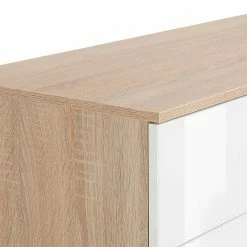 Schlicht-moderne Kombi-Kommode 136x100x40cm - Ildanov 5 Schlicht-moderne Kombi-Kommode 136x100x40cm - Ildanov -Landuva Shop schlicht moderne kombi kommode 136x100x40cm in weiss glas eiche sonoma dekor ildanov 03