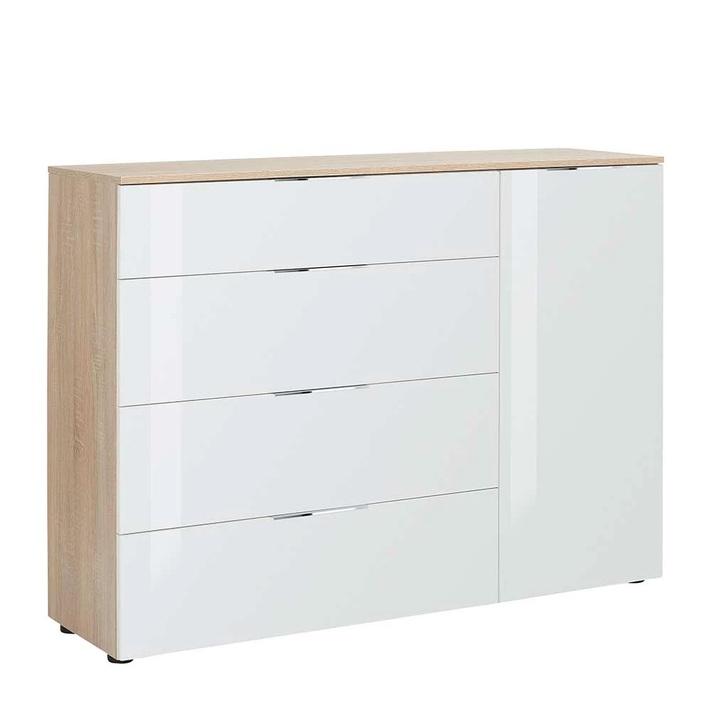 Schlicht-moderne Kombi-Kommode 136x100x40cm - Ildanov Schlicht-moderne Kombi-Kommode 136x100x40cm - Ildanov -Landuva Shop schlicht moderne kombi kommode 136x100x40cm in weiss glas eiche sonoma dekor ildanov f