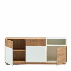 Schlichtes Design Sideboard In Weiß & Eiche - Smonia -Landuva Shop schlichtes design sideboard in weiss eiche 3 tuerig 1 fach 180x75x45 smonia 02