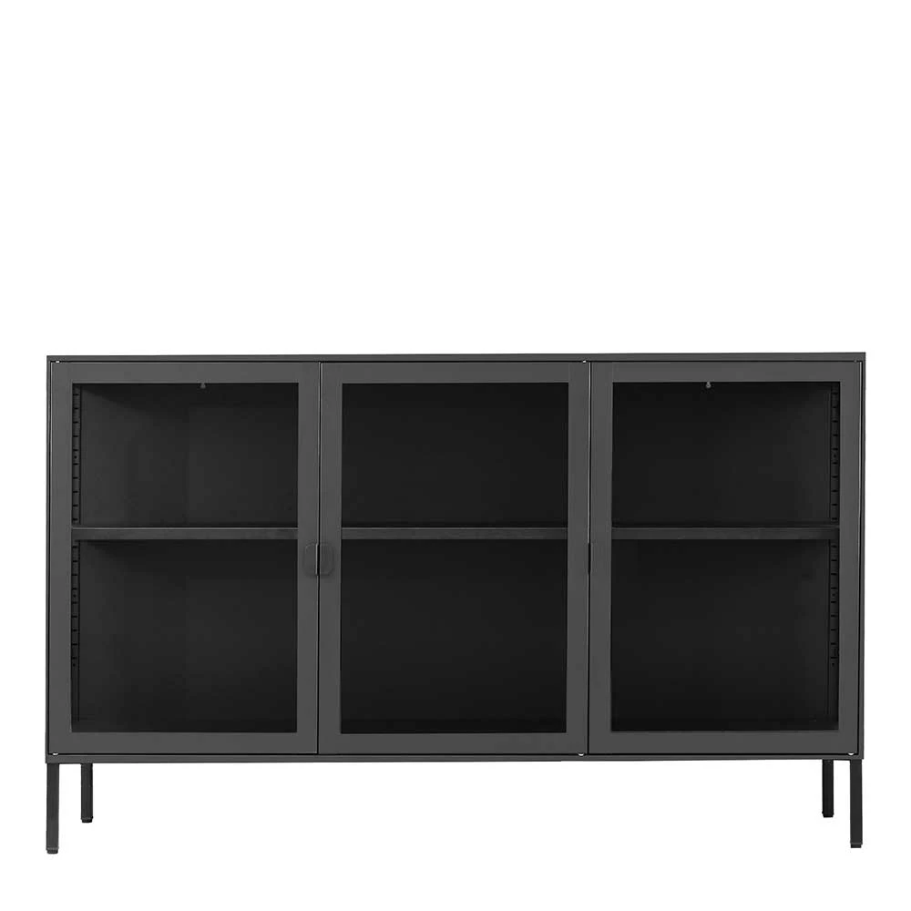 Schwarzes Sideboard mit drei Glastüren - Frumus Schwarzes Sideboard Mit Drei Glastüren - Frumus -Landuva Shop schwarzes sideboard mit drei glastueren korpus aus metall frumus f