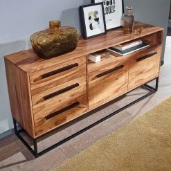 Sheesham Sideboard Mit Fach & 2 Türen & 3 Schubladen - Placer 4 Sheesham Sideboard Mit Fach & 2 Türen & 3 Schubladen - Placer -Landuva Shop sheesham sideboard mit fach 2 tueren 3 schubladen buegelgestell placer 02