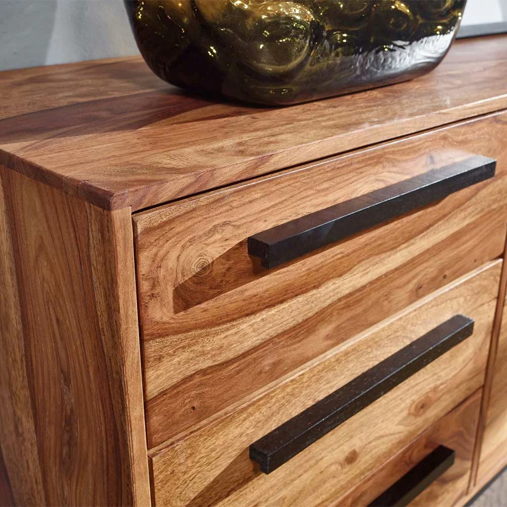 Sheesham Sideboard mit Fach & 2 Türen & 3 Schubladen - Placer Sheesham Sideboard Mit Fach & 2 Türen & 3 Schubladen - Placer -Landuva Shop sheesham sideboard mit fach 2 tueren 3 schubladen buegelgestell placer 05