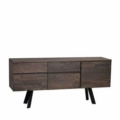 Sideboard Aus Massiver Eiche Rauchfarben Namac & Schwarzem Stahl