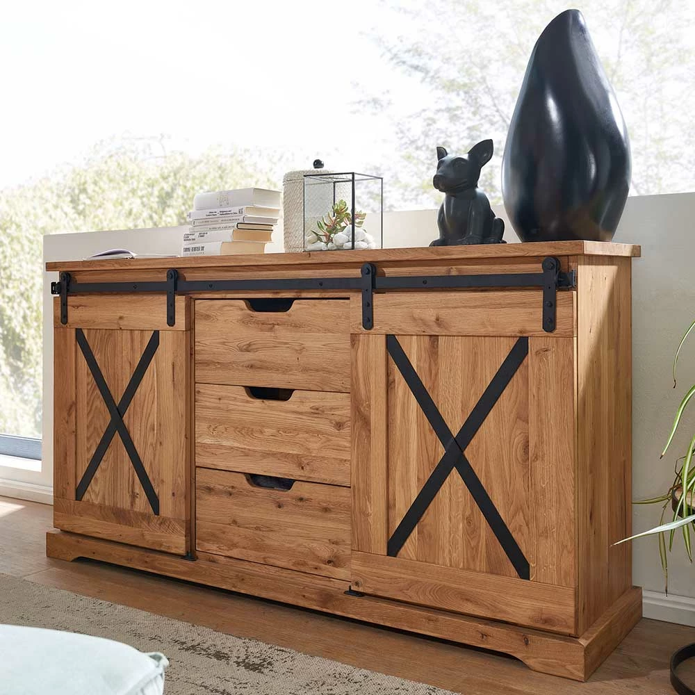 Sideboard im Mexiko Landhaus Look - Ele Sideboard Im Mexiko Landhaus Look - Ele -Landuva Shop sideboard im mexiko landhaus look aus wildeiche massiv mit metall ele 01