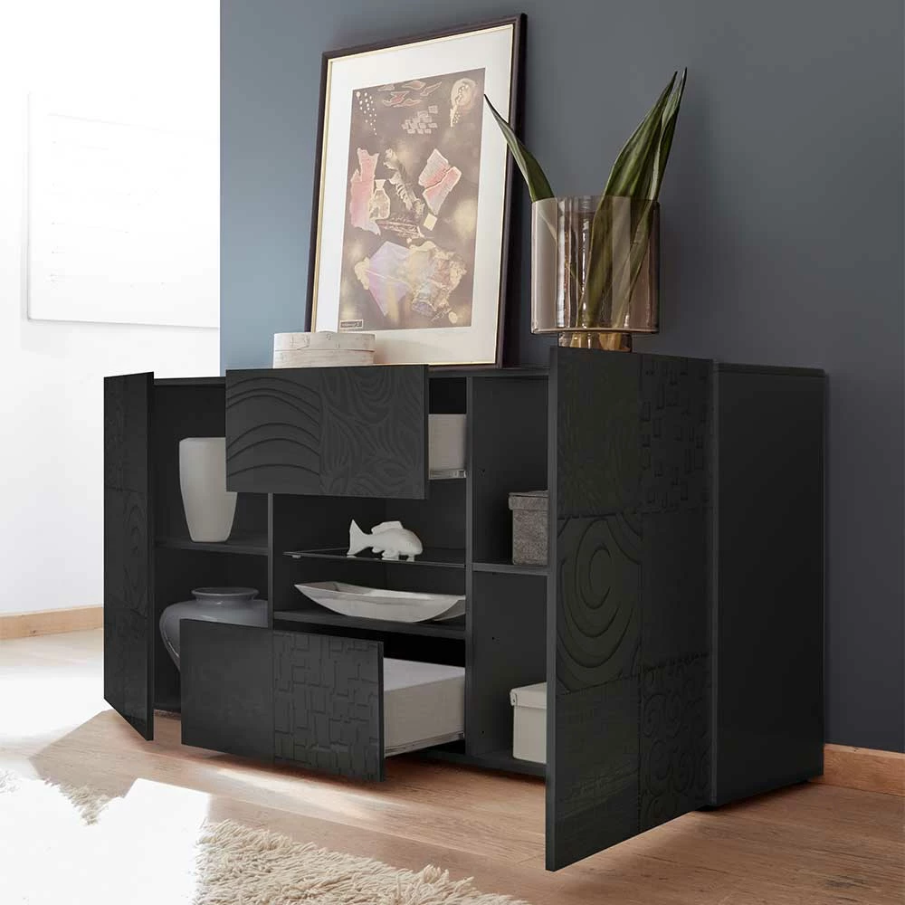 Sideboard in Anthrazit glänzend lackiert - Ipatal I Sideboard In Anthrazit Glänzend Lackiert - Ipatal I -Landuva Shop sideboard in anthrazit glaenzend lackiert mit mustern bedruckt ipatal i 02