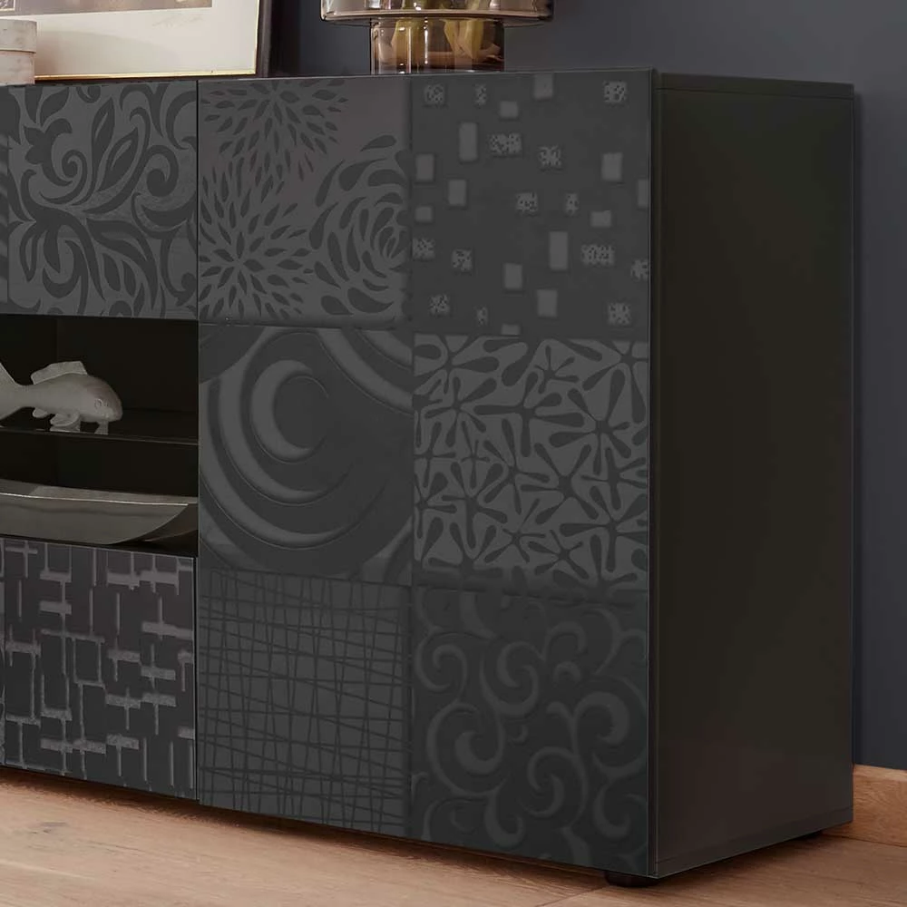 Sideboard in Anthrazit glänzend lackiert - Ipatal I Sideboard In Anthrazit Glänzend Lackiert - Ipatal I -Landuva Shop sideboard in anthrazit glaenzend lackiert mit mustern bedruckt ipatal i 04