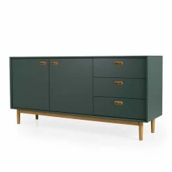 Sideboard In Dunkelgrün & Eiche - Salvatoria -Landuva Shop sideboard in dunkelgruen eiche mit drei schubladen zwei tueren salvatoria 02