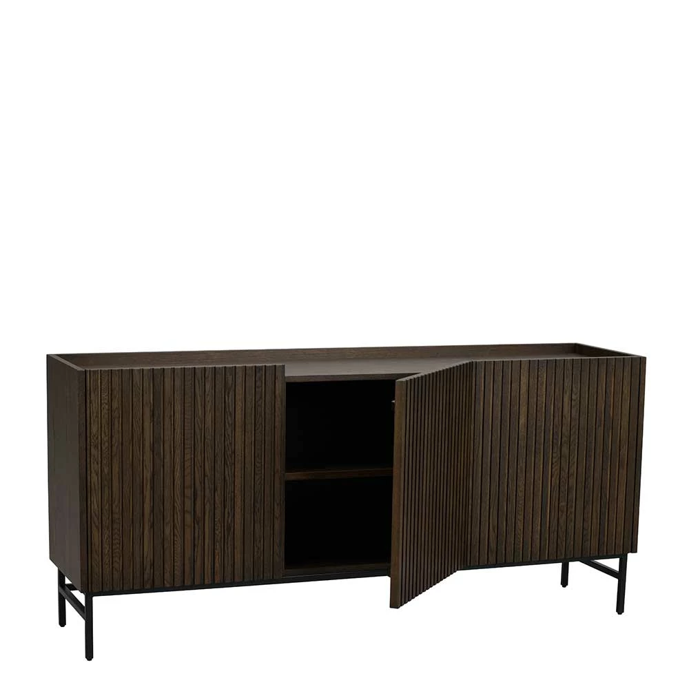 Sideboard in Eiche Dunkelbraun Furnier - Rubrin Sideboard In Eiche Dunkelbraun Furnier - Rubrin -Landuva Shop sideboard in eiche dunkelbraun furnier und schwarz mit drei tueren rubrin 04