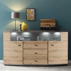 Sideboard In Wildeiche & Anthrazit Mit Glas - Lyneka -Landuva Shop sideboard in wildeiche anthrazit mit glas 87 cm hoch lyneka 01