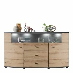 Sideboard In Wildeiche & Anthrazit Mit Glas - Lyneka -Landuva Shop sideboard in wildeiche anthrazit mit glas 87 cm hoch lyneka 03