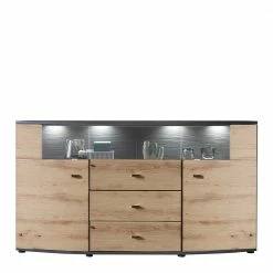 Sideboard In Wildeiche & Anthrazit Mit Glas - Lyneka -Landuva Shop sideboard in wildeiche anthrazit mit glas 87 cm hoch lyneka 04