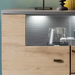 Sideboard In Wildeiche & Anthrazit Mit Glas - Lyneka -Landuva Shop sideboard in wildeiche anthrazit mit glas 87 cm hoch lyneka 05