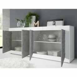 Sideboard Mit 4 Türen In Beton Optik - Narandu -Landuva Shop sideboard mit 4 tueren in beton optik mit hochglanz weiss narandu 02