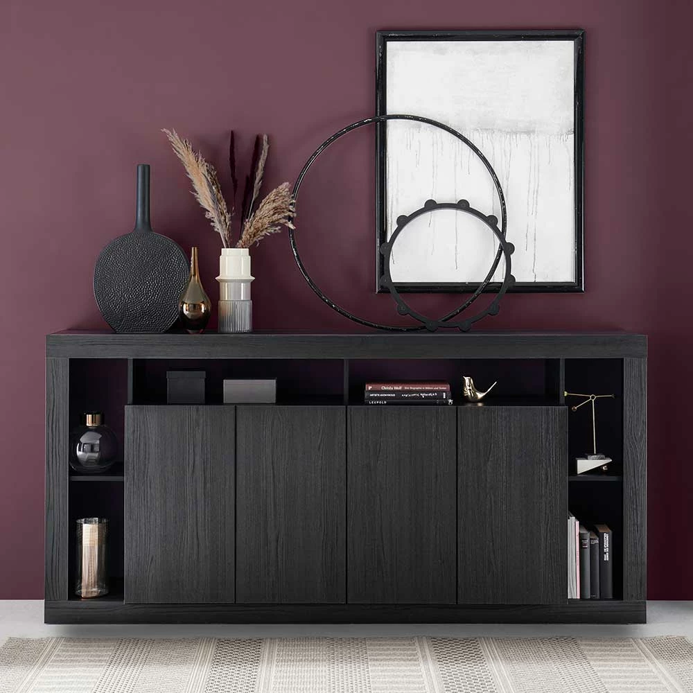 Sideboard mit 6 Fächern & 4 Türen - Bihar Sideboard Mit 6 Fächern & 4 Türen - Bihar -Landuva Shop sideboard mit 6 faechern 4 tueren in schwarz holzstruktur optik bihar 01