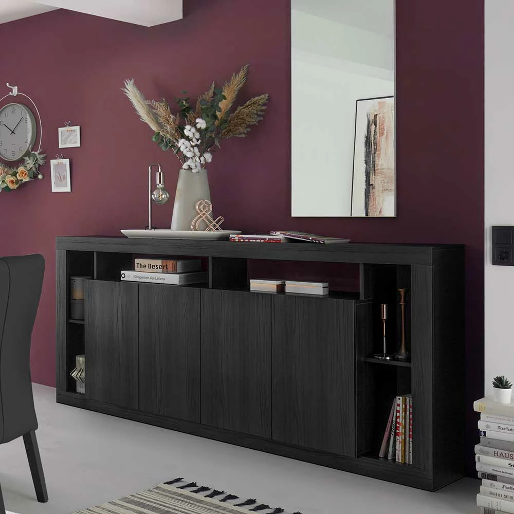 Sideboard mit 6 Fächern & 4 Türen - Bihar Sideboard Mit 6 Fächern & 4 Türen - Bihar -Landuva Shop sideboard mit 6 faechern 4 tueren in schwarz holzstruktur optik bihar 05