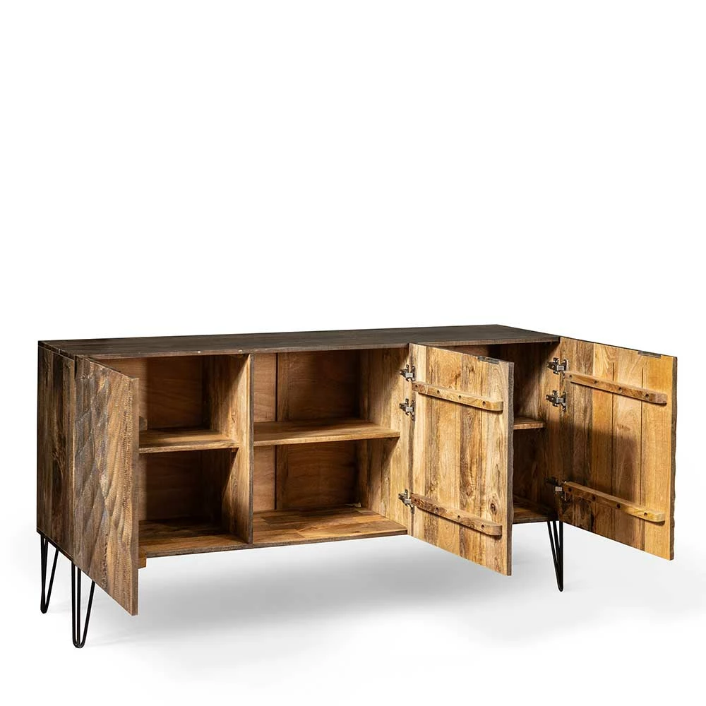 Sideboard mit dekorativer Front Schnitzerei - Silecta Sideboard Mit Dekorativer Front Schnitzerei - Silecta -Landuva Shop sideboard mit dekorativer front schnitzerei aus massivholz mit metallbeinen silecta 02