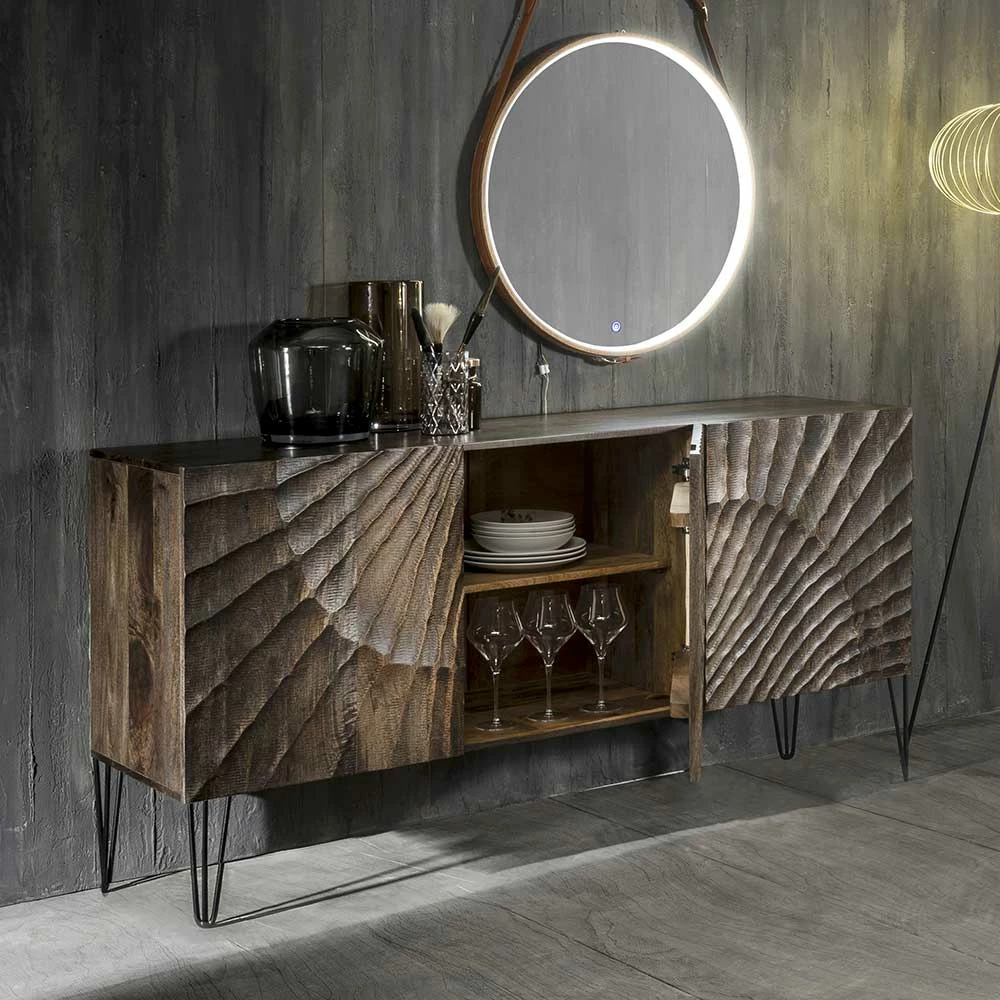 Sideboard mit dekorativer Front Schnitzerei - Silecta Sideboard Mit Dekorativer Front Schnitzerei - Silecta -Landuva Shop sideboard mit dekorativer front schnitzerei aus massivholz mit metallbeinen silecta 03