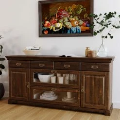 Landuva Shop -Landuva Shop sideboard mit glas im kolonialstil aus massivholz kiefer dunkel jurcavs 01