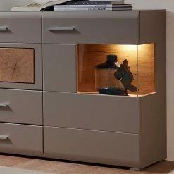 Sideboard Mit Glaseinsätzen & LED Licht - Fraguca -Landuva Shop sideboard mit glaseinsaetzen led licht in grau eiche holzdekor fraguca 03