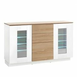 Sideboard Mit Glastüren & Vier Schubladen - Dailin 4 Sideboard Mit Glastüren & Vier Schubladen - Dailin -Landuva Shop sideboard mit glastueren vier schubladen in weiss hg wildeiche dekor dailin 02