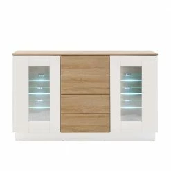 Sideboard Mit Glastüren & Vier Schubladen - Dailin 5 Sideboard Mit Glastüren & Vier Schubladen - Dailin -Landuva Shop sideboard mit glastueren vier schubladen in weiss hg wildeiche dekor dailin 03