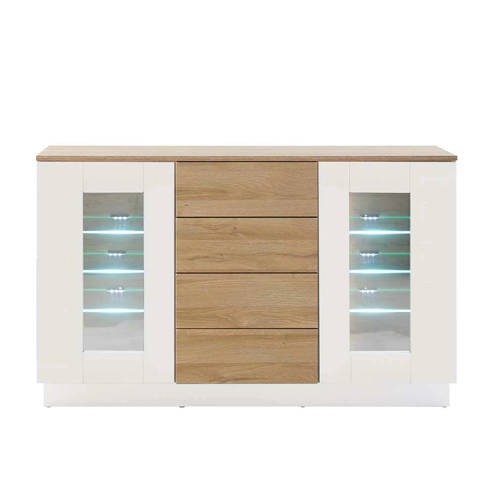 Sideboard mit Glastüren & vier Schubladen - Dailin Sideboard Mit Glastüren & Vier Schubladen - Dailin -Landuva Shop sideboard mit glastueren vier schubladen in weiss hg wildeiche dekor dailin 03