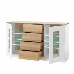Sideboard Mit Glastüren & Vier Schubladen - Dailin 6 Sideboard Mit Glastüren & Vier Schubladen - Dailin -Landuva Shop sideboard mit glastueren vier schubladen in weiss hg wildeiche dekor dailin 04