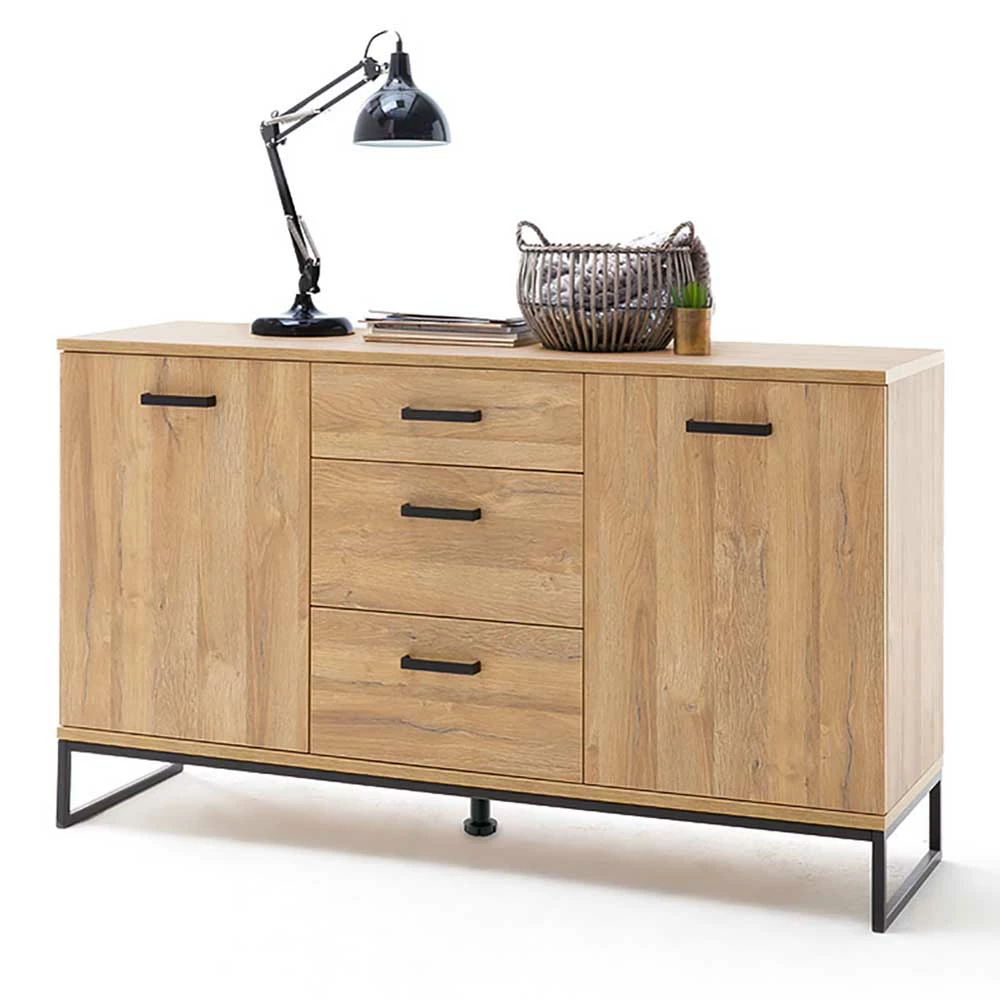 Sideboard mit schwarzem Bügelgestell offen - Truvisas Sideboard Mit Schwarzem Bügelgestell Offen - Truvisas -Landuva Shop sideboard mit schwarzem buegelgestell offen wildeiche nachbildung truvisas 01