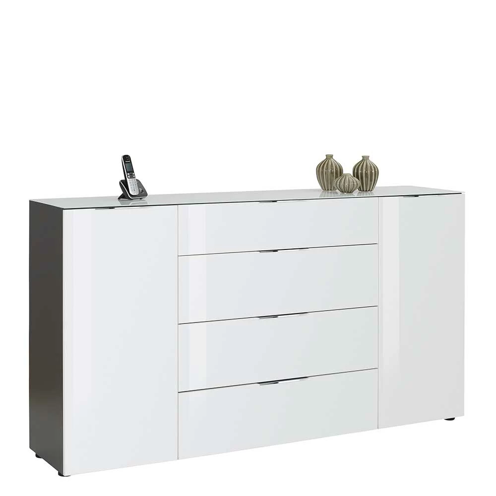 Sideboard mit vier Schubladen & zwei Türen - Hemstri Sideboard Mit Vier Schubladen & Zwei Türen - Hemstri -Landuva Shop sideboard mit vier schubladen zwei tueren in weiss glas mit anthrazit hemstri 01