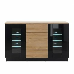 Sideboard Vitrine 136x85x43 Cm - Fincaldon 4 Sideboard Vitrine 136x85x43 Cm - Fincaldon -Landuva Shop sideboard vitrine 136x85x43 cm in schwarz hg wildeiche nb fincaldon 02
