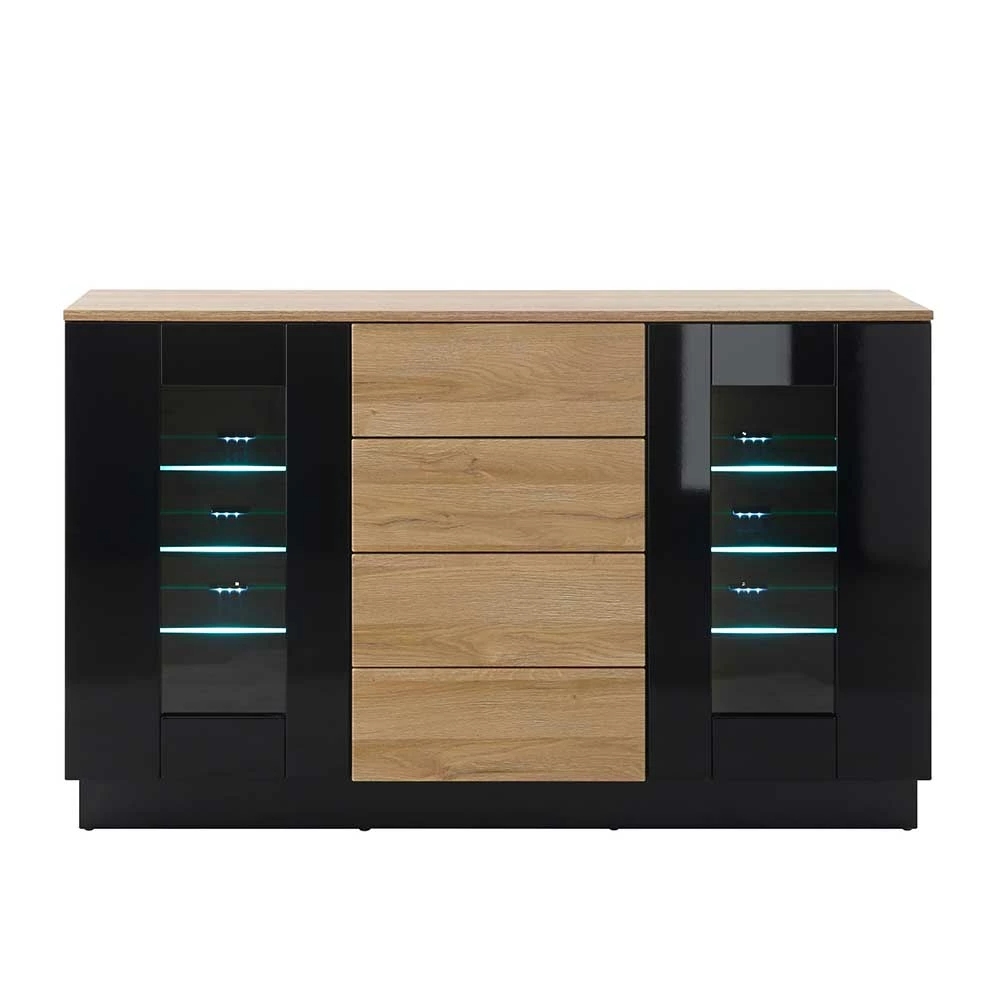 Sideboard Vitrine 136x85x43 cm - Fincaldon Sideboard Vitrine 136x85x43 Cm - Fincaldon -Landuva Shop sideboard vitrine 136x85x43 cm in schwarz hg wildeiche nb fincaldon 02