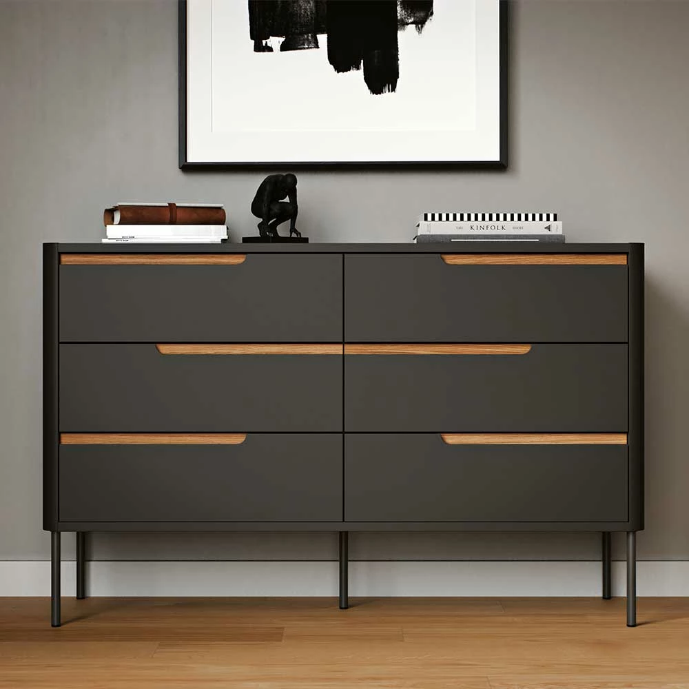 Skandi Design-Kommode mit sechs Schubladen - Anziano Skandi Design-Kommode Mit Sechs Schubladen - Anziano -Landuva Shop skandi design kommode mit sechs schubladen in anthrazit mit eiche anziano 01