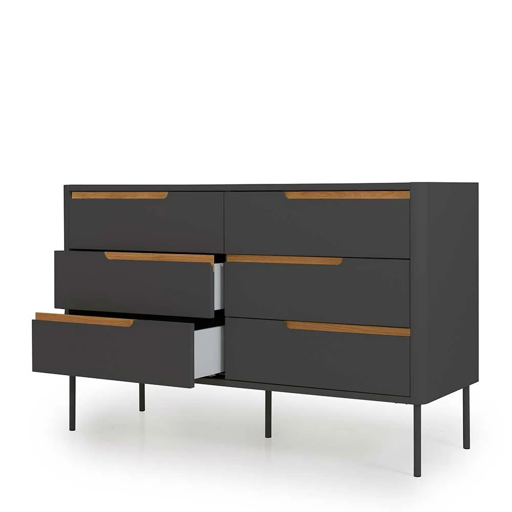 Skandi Design-Kommode mit sechs Schubladen - Anziano Skandi Design-Kommode Mit Sechs Schubladen - Anziano -Landuva Shop skandi design kommode mit sechs schubladen in anthrazit mit eiche anziano 03