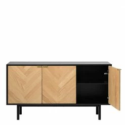Skandi Türen Sideboard Mit Fischgrät Design - Carneys -Landuva Shop skandi tueren sideboard mit fischgraet design in eiche schwarz carneys 03