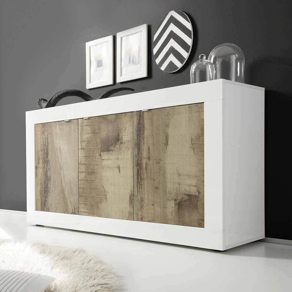 Türen-Sideboard mit 160 cm Breite - Olvenion Türen-Sideboard Mit 160 Cm Breite - Olvenion -Landuva Shop tueren sideboard mit 160 cm breite in holz verwittert weiss hochglanz olvenion 01