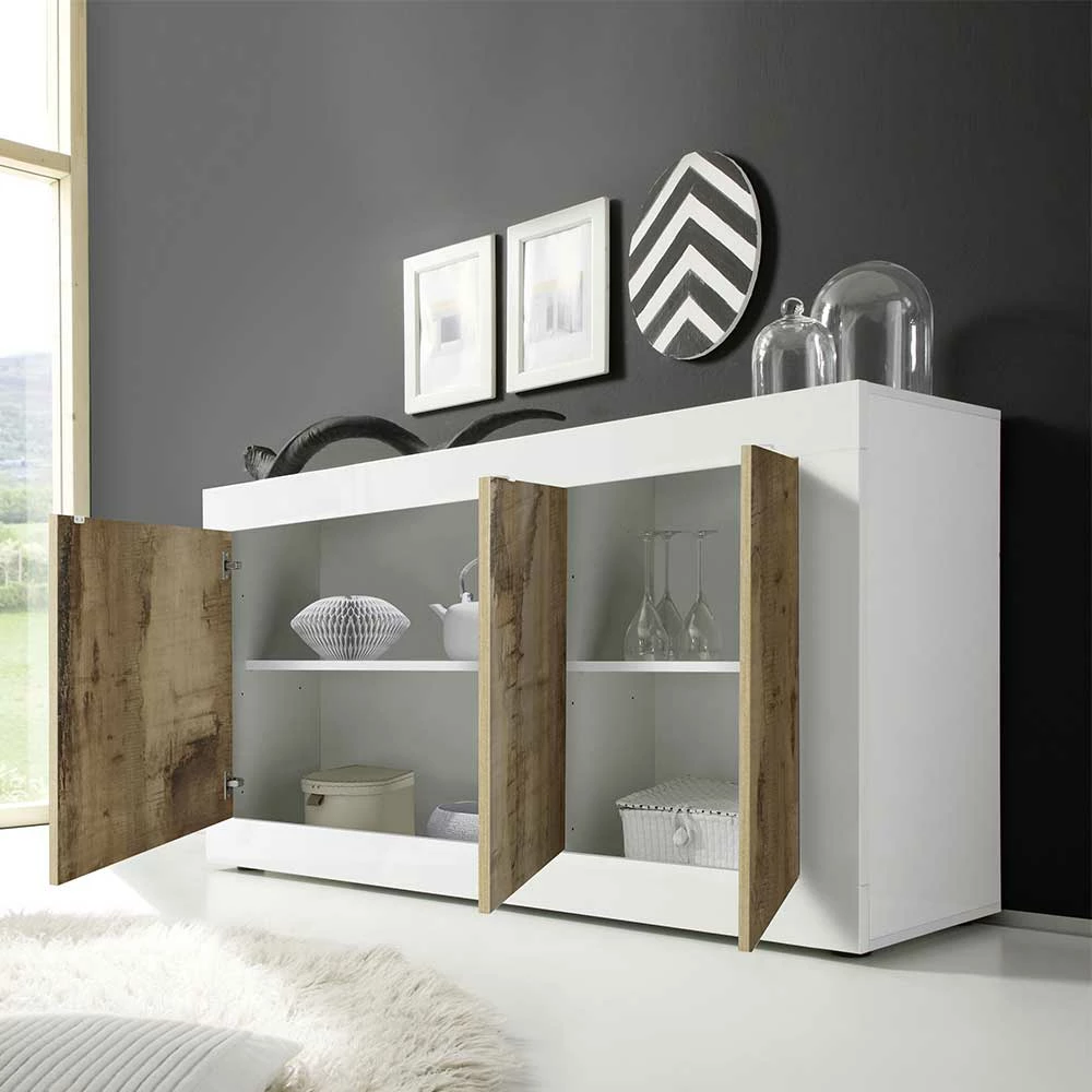 Türen-Sideboard mit 160 cm Breite - Olvenion Türen-Sideboard Mit 160 Cm Breite - Olvenion -Landuva Shop tueren sideboard mit 160 cm breite in holz verwittert weiss hochglanz olvenion 02