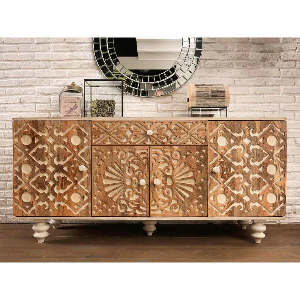 Vintage Landhaus Design Sideboard in White Wash - Zinova Vintage Landhaus Design Sideboard In White Wash - Zinova -Landuva Shop vintage landhaus design sideboard in white wash aus mangobaum massivholz zinova 01