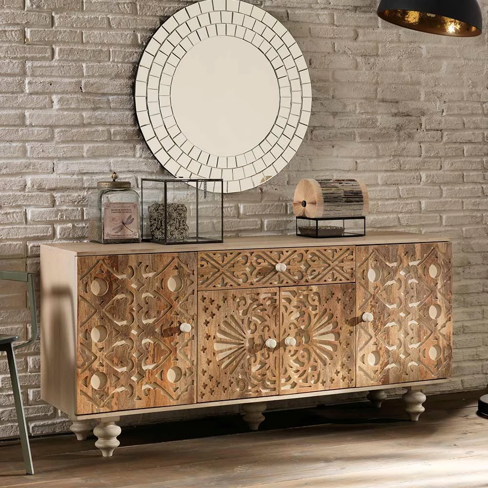 Vintage Landhaus Design Sideboard in White Wash - Zinova Vintage Landhaus Design Sideboard In White Wash - Zinova -Landuva Shop vintage landhaus design sideboard in white wash aus mangobaum massivholz zinova 02