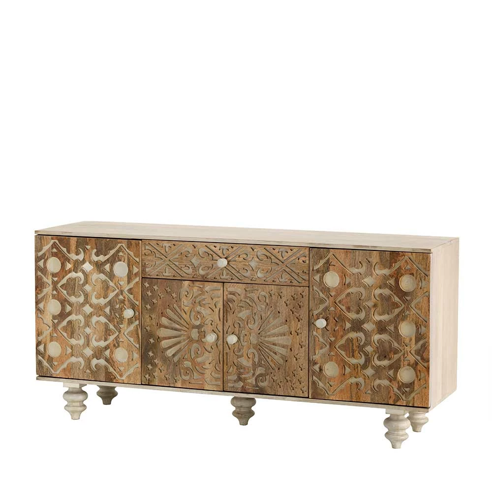 Vintage Landhaus Design Sideboard in White Wash - Zinova Vintage Landhaus Design Sideboard In White Wash - Zinova -Landuva Shop vintage landhaus design sideboard in white wash aus mangobaum massivholz zinova f