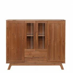 Vitrine Highboard Aus Kiefer In Walnussfarben - Omezko -Landuva Shop vitrine highboard aus kiefer in walnussfarben 140 cm breit omezko 02